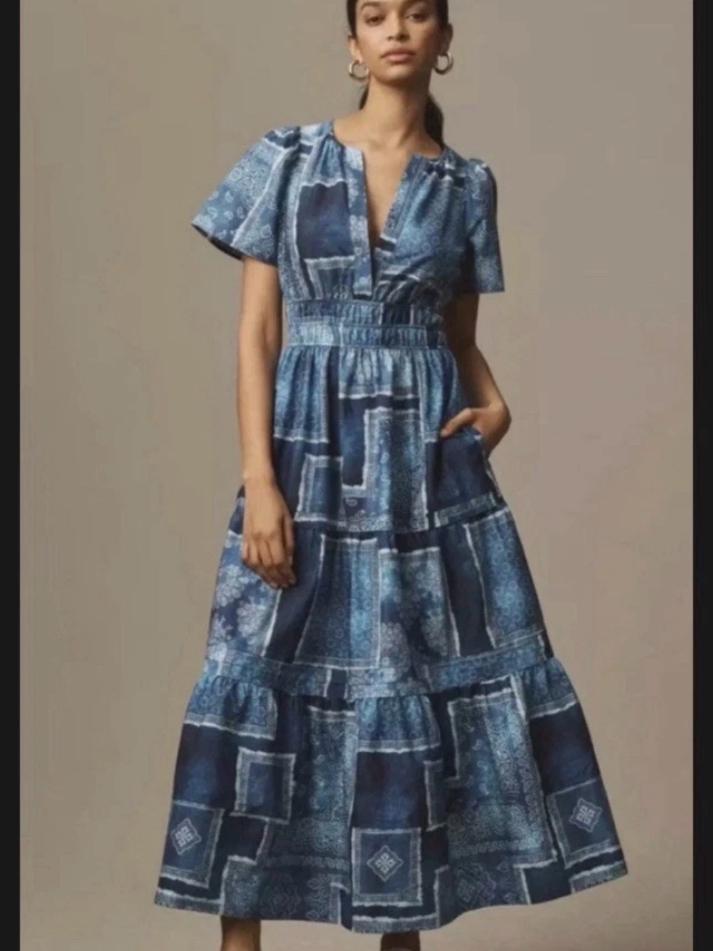 Anthropologie The Somerset  Summer Maxi Dress 100% cotton Blue Sz M NWT
